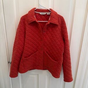 Orvis Women's Red Quilted Chore Jacket Snap Button Up Barn Coat Cotton Large